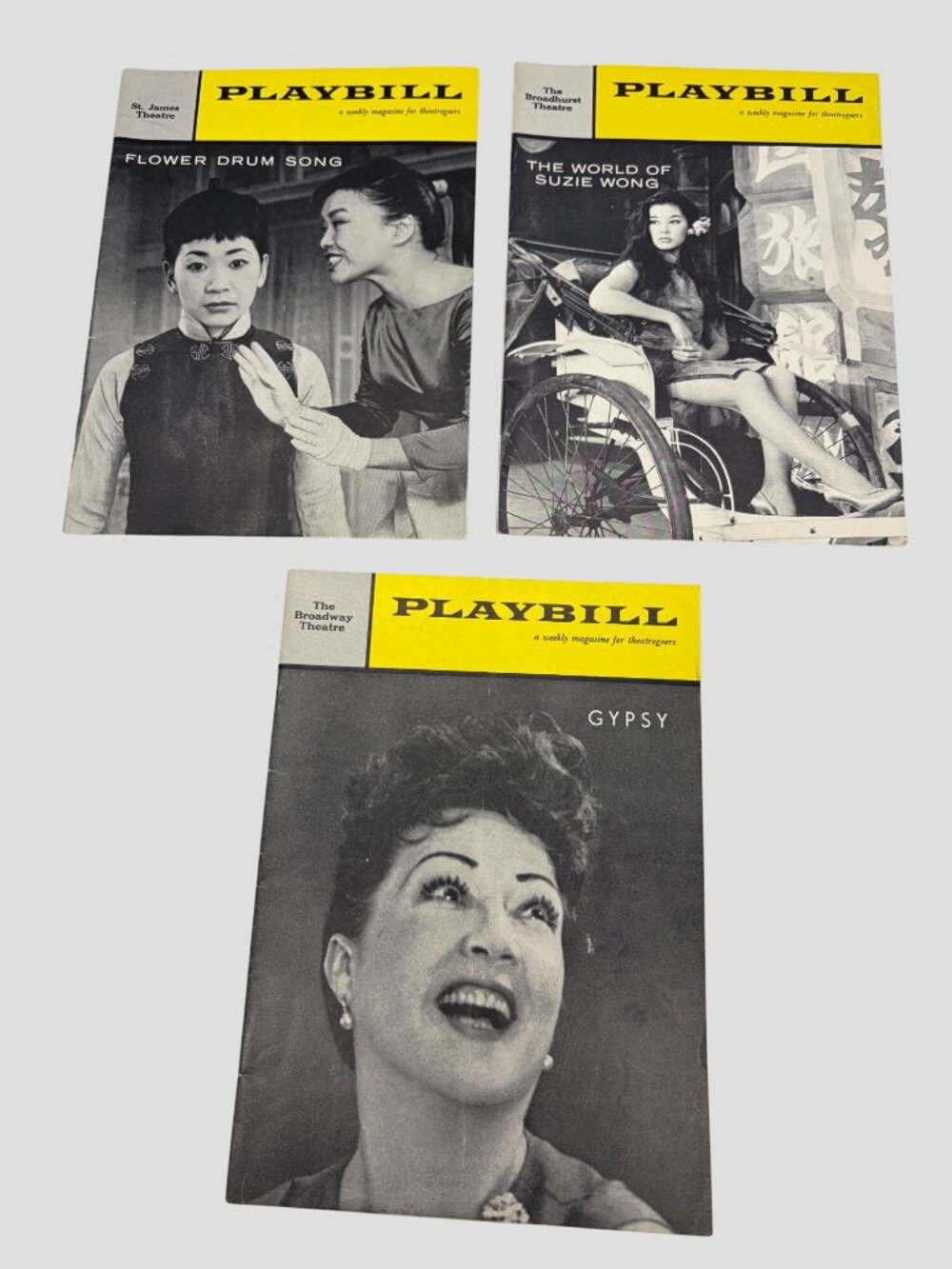 1959 Playbill Lot Gypsy Ethel Merman Flower Drum Song Suzie Wong William Shatner